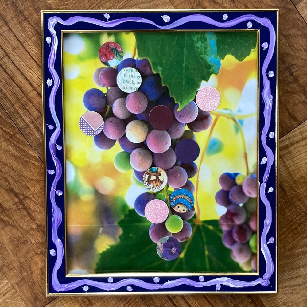 Handmade Collage of the grapes NEW photo art paper art framed hand painted